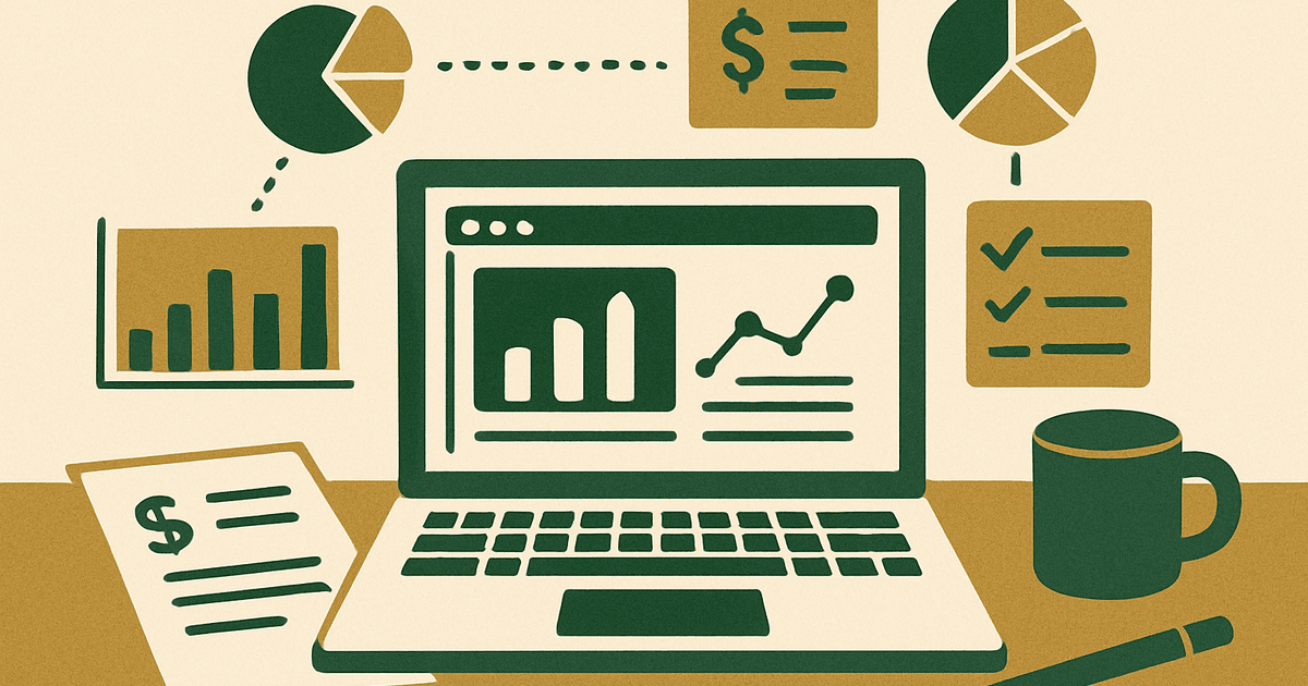 Laptop workspace with anonymized website acquisition analysis, traffic charts, revenue notes, and a due diligence checklist laid out on a desk.